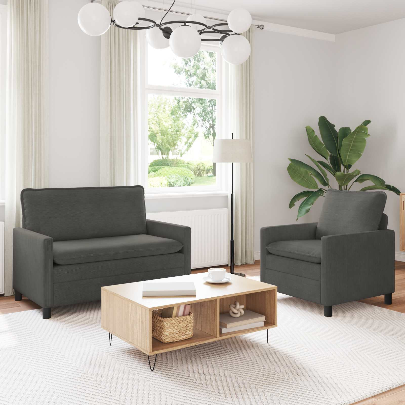 vidaXL Sofa Set 2 pcs Dunkelgrau Stoff
