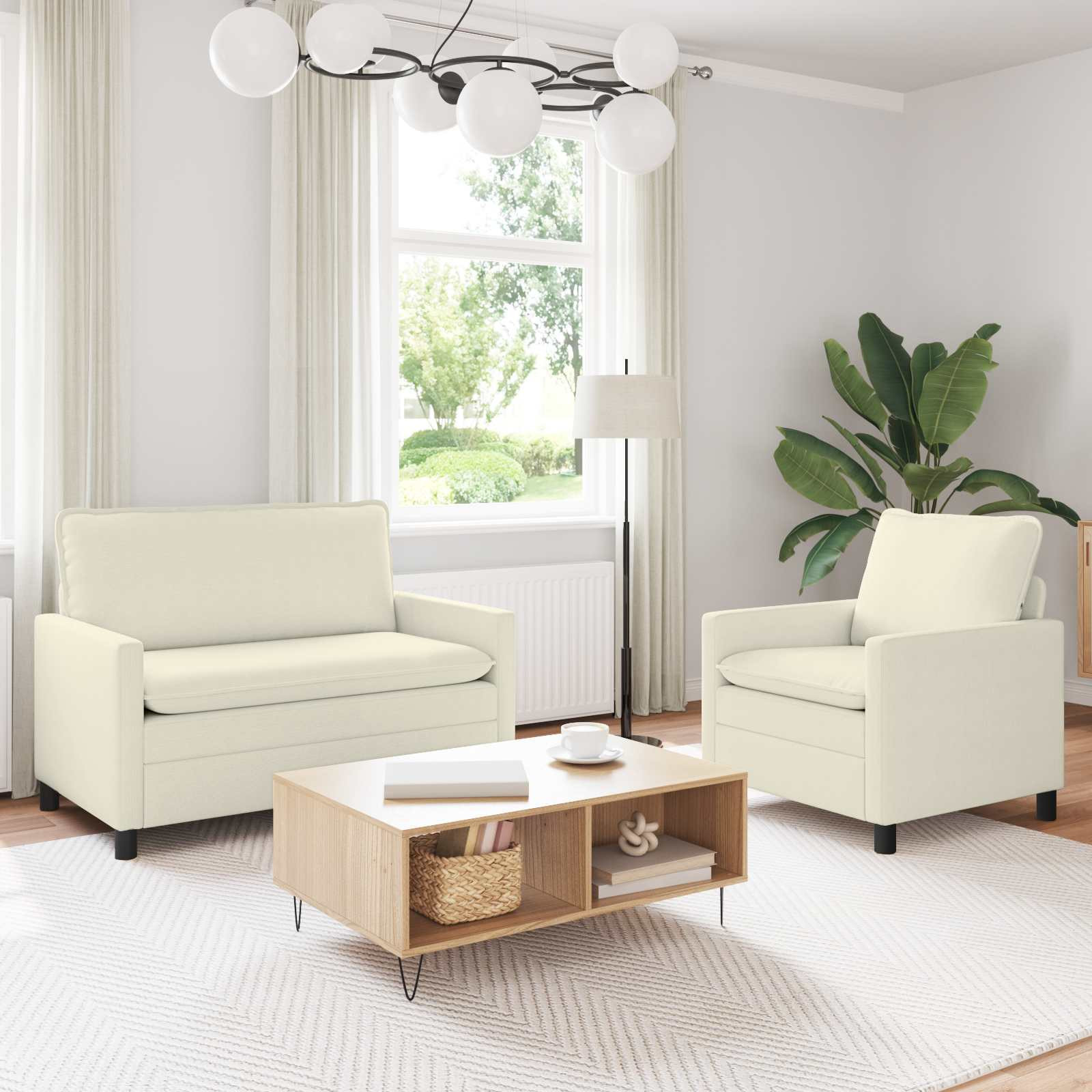 vidaXL Sofa Set 2 pcs Creme Stoff