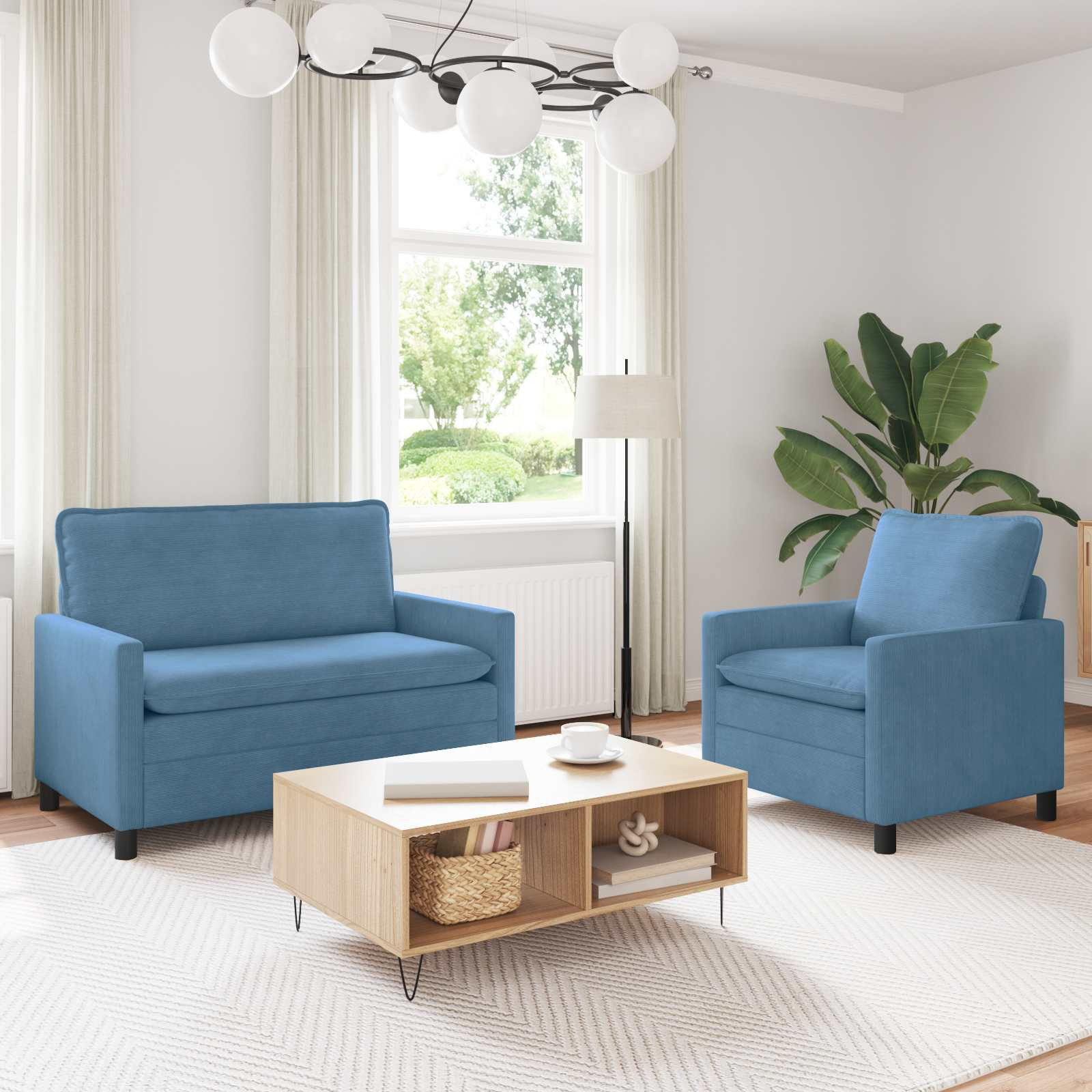 vidaXL Sofa Set 2 pcs Blau Stoff
