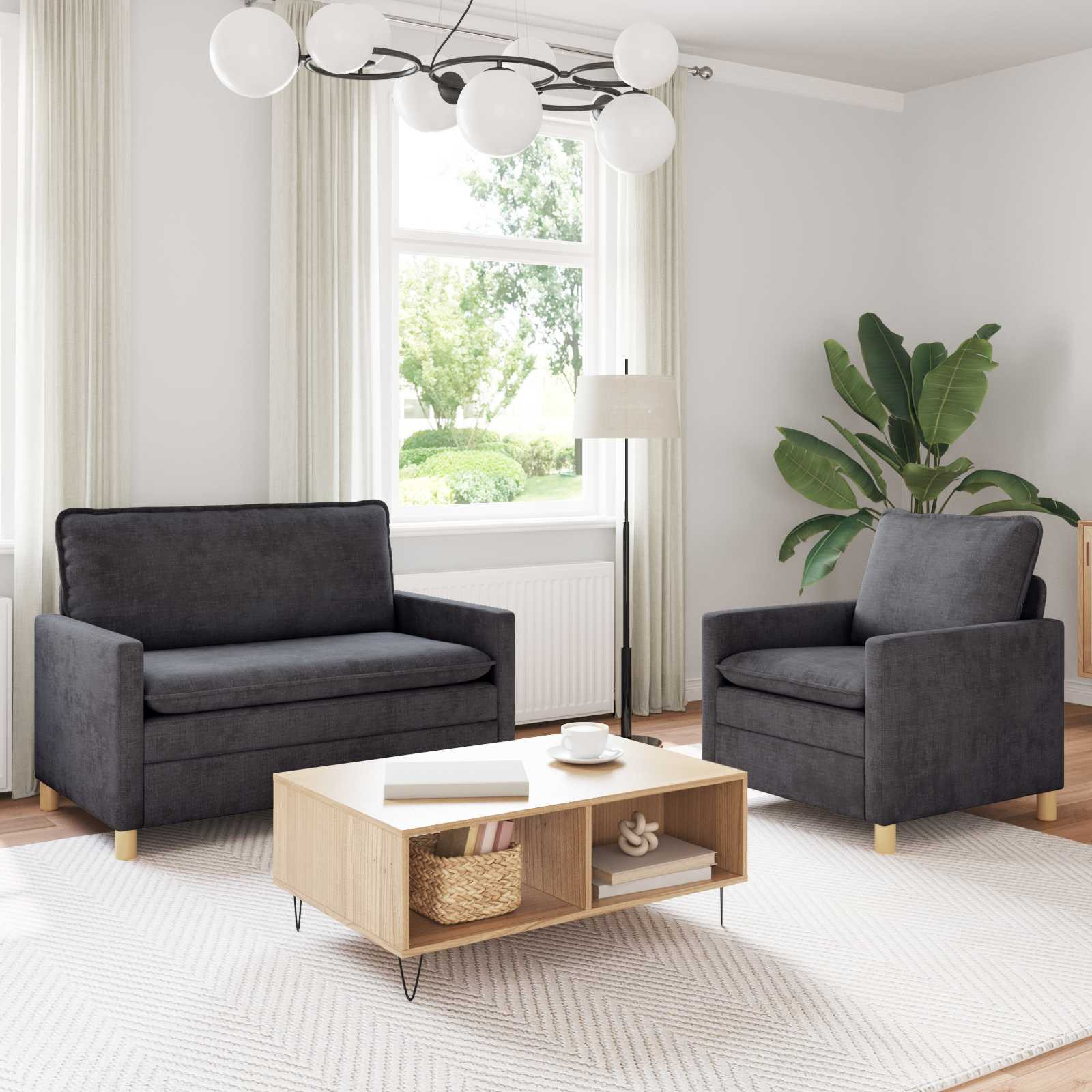 vidaXL Sofa Set 2 pcs Dunkelgrau Polyester