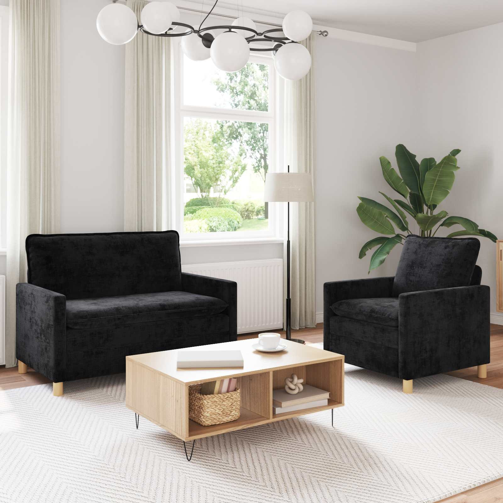 vidaXL Sofa Set 2 pcs Schwarz Polyester