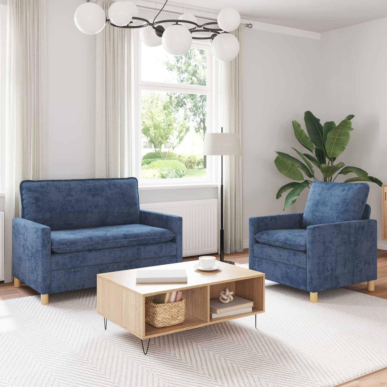 vidaXL Sofa Set 2 pcs Blau Polyester