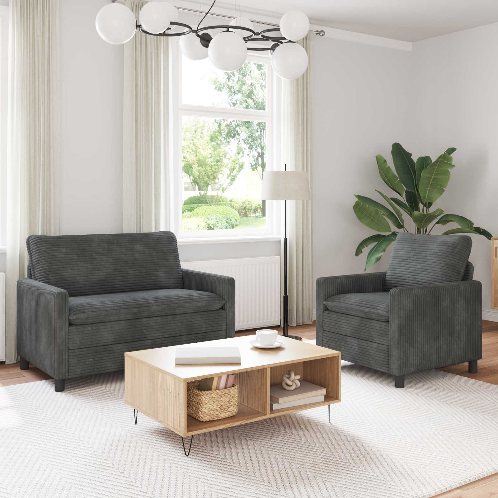 vidaXL Sofa Set 2 pcs Hellgrau Polyester