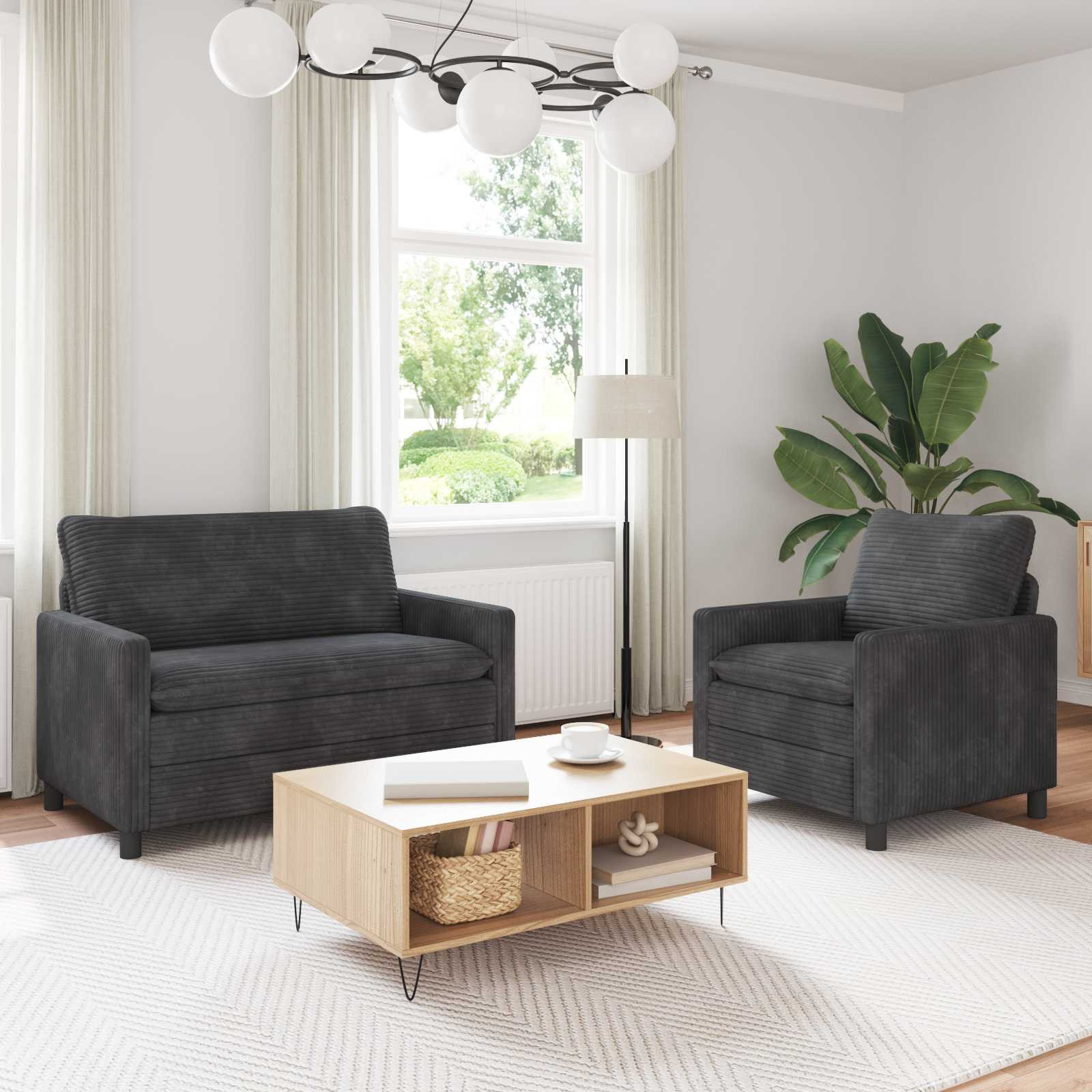 vidaXL Sofa Set 2 pcs Dunkelgrau Polyester