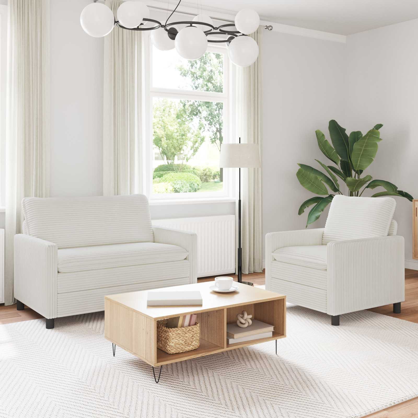 vidaXL Sofa Set 2 pcs Creme Polyester