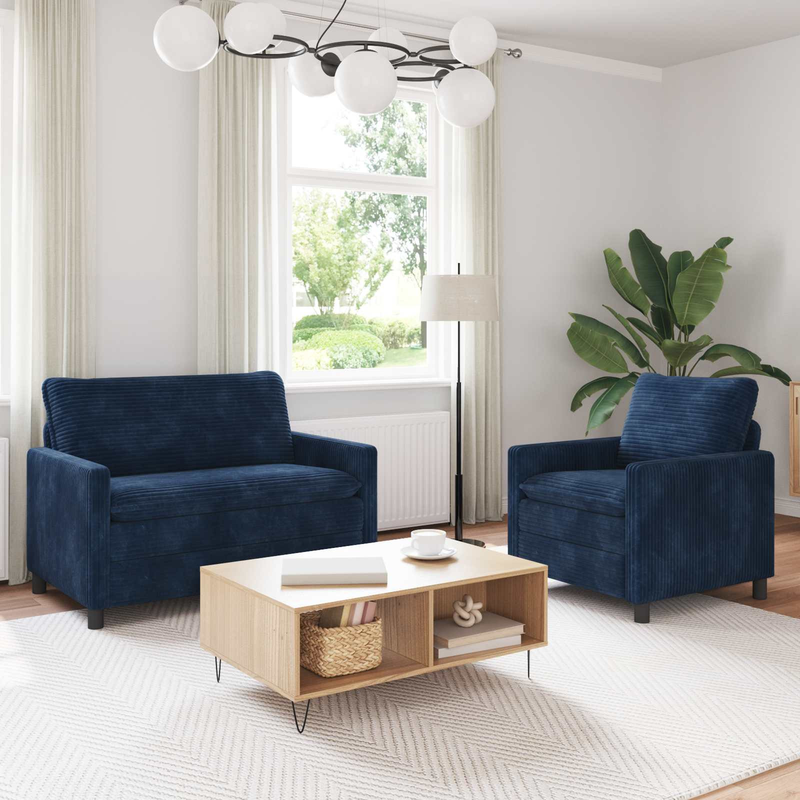 vidaXL Sofa Set 2 pcs Marineblau Polyester