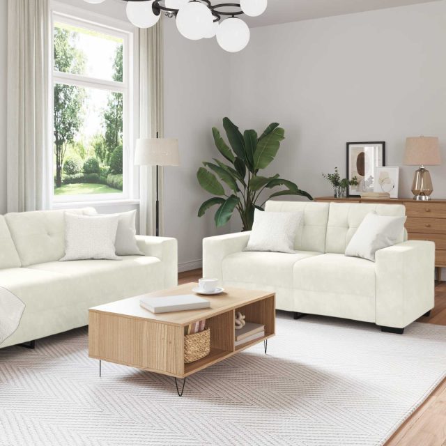 vidaXL Sofa Set 3 pcs Creme 221 x 80 x 80 cm Samt