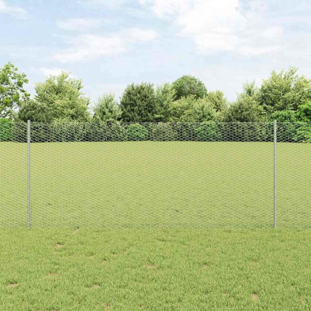 vidaXL Sechseckzaun mit Pfosten 10 x 1 m Verzinkter Stahl Silber Netz