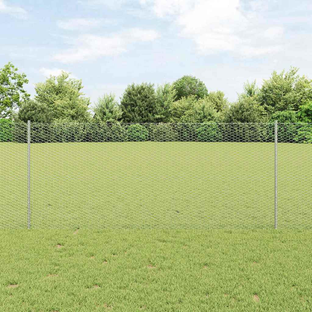 vidaXL Sechseckzaun mit Pfosten 10 x 1 m Verzinkter Stahl Silber Netz