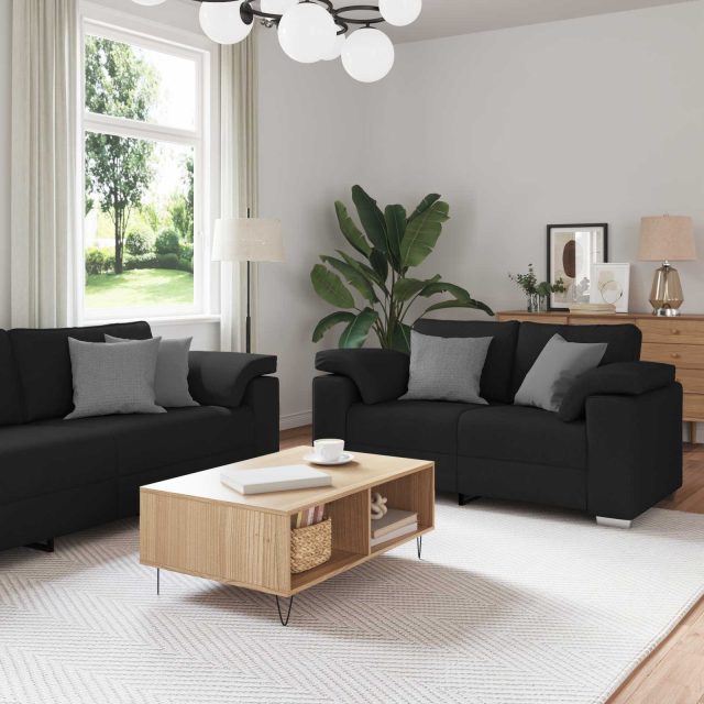 vidaXL Sofa 3 pcs Schwarz 219 x 80 x 82 cm Leinenmischgewebe