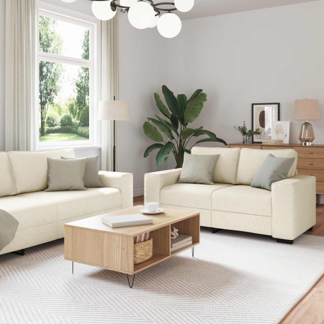 vidaXL Sofa 2 pcs Beige 221 x 80 x 82 cm Leinenmischgewebe