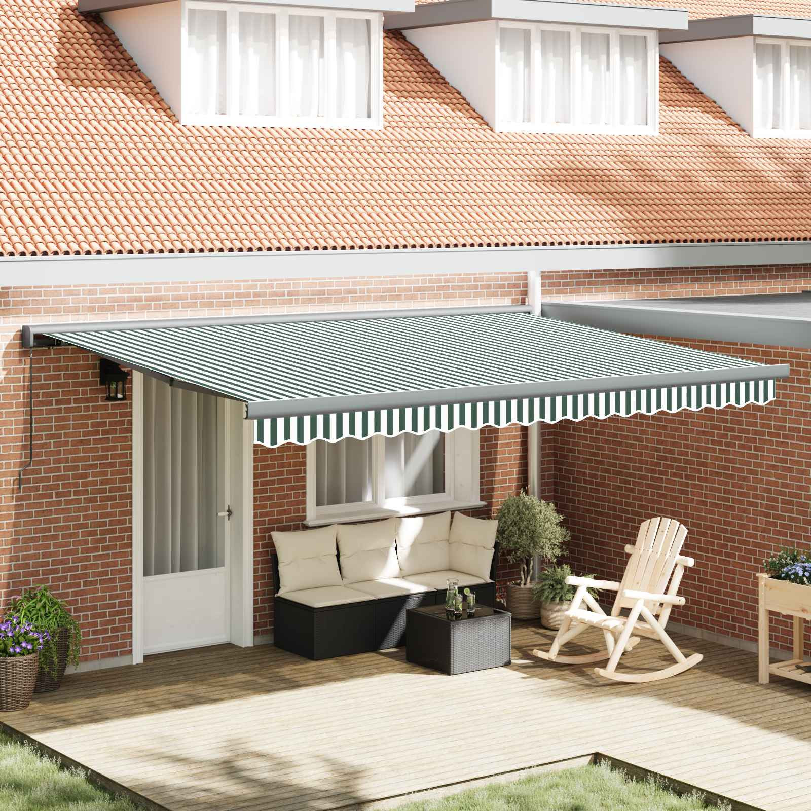 vidaXL Einziehbare Markise Grün und Weiß 4 x 3 m Leinen und Aluminium