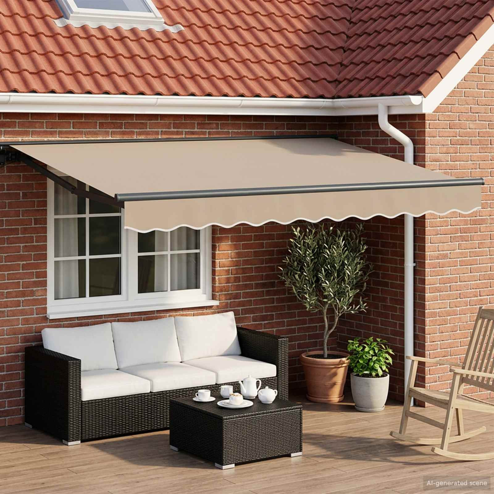 vidaXL Manueller Markisenrahmen mit LEDs Beige und Anthrazit 3 x 2 m