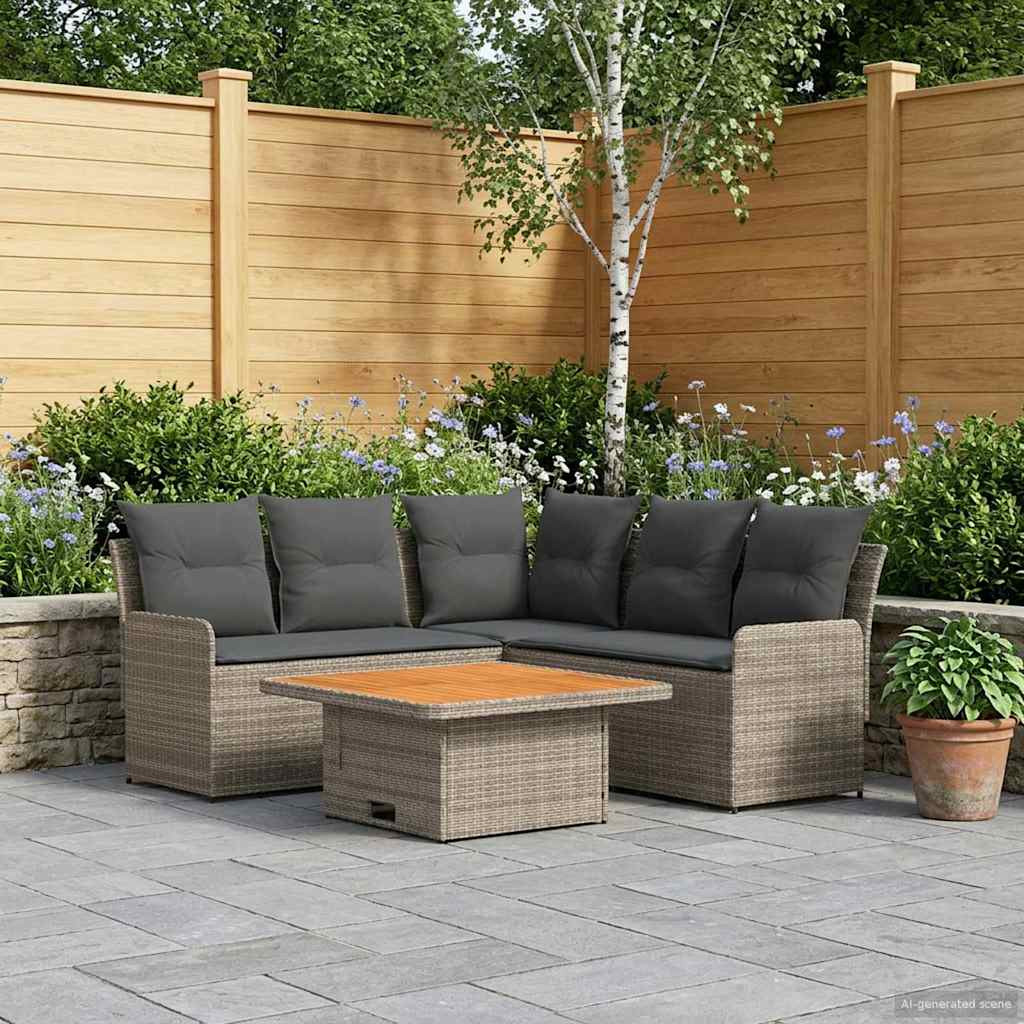vidaXL Möbelsets mit Kissen 4 pcs Grau und Dunkelgrau PE-Rattan