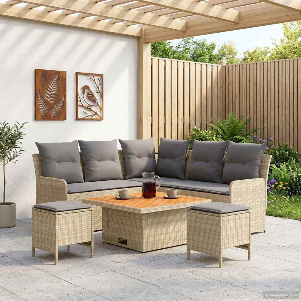 vidaXL Möbelsets mit Kissen 6 pcs Beige und Hellgrau PE-Rattan
