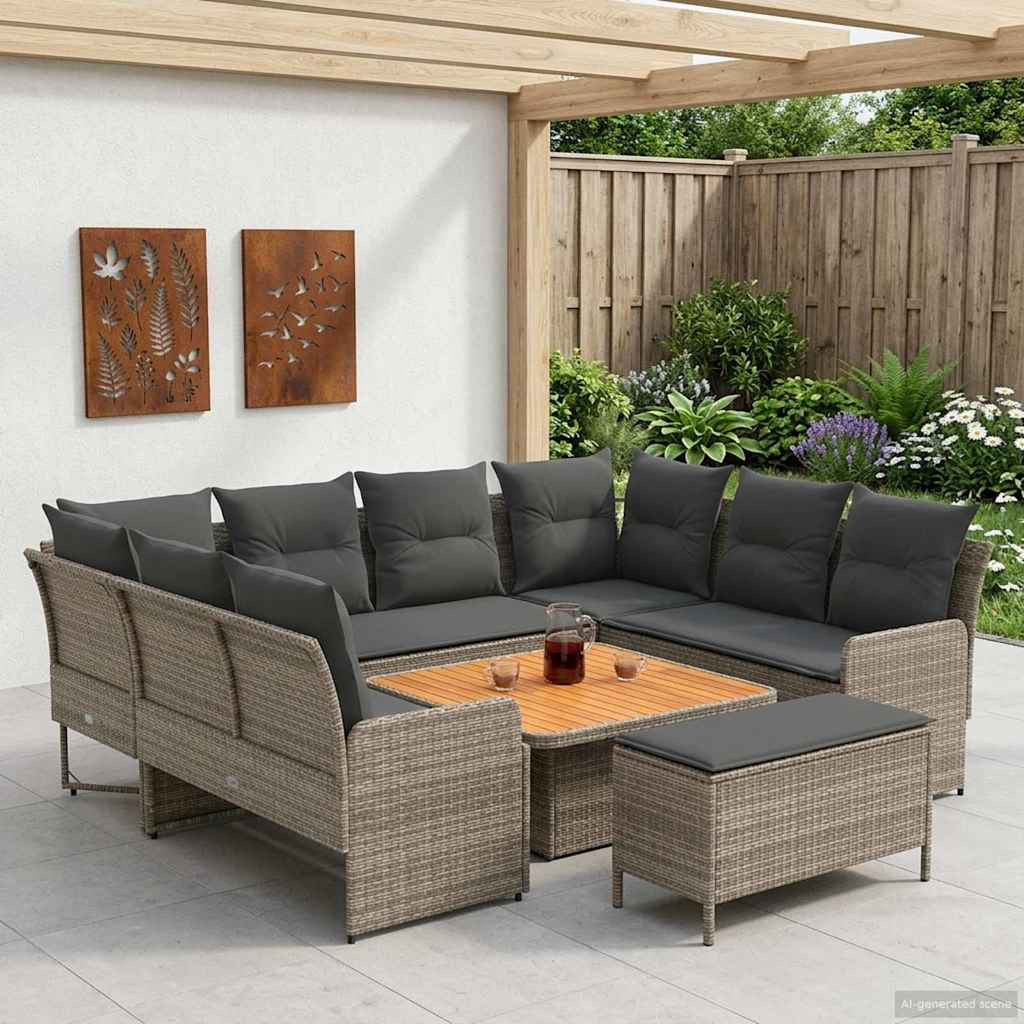 vidaXL Möbelsets mit Kissen 7 pcs Grau und Dunkelgrau PE-Rattan