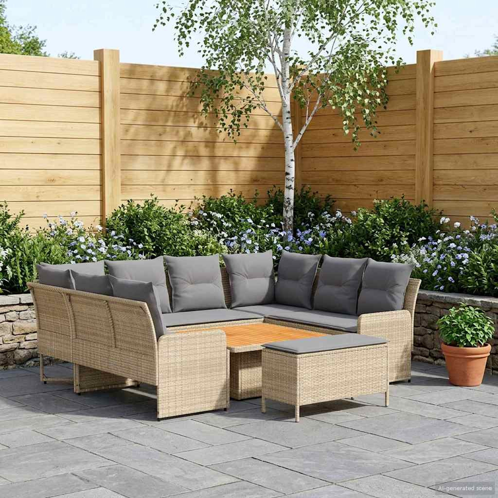 vidaXL Möbelsets mit Kissen 7 pcs Beige und Hellgrau PE-Rattan