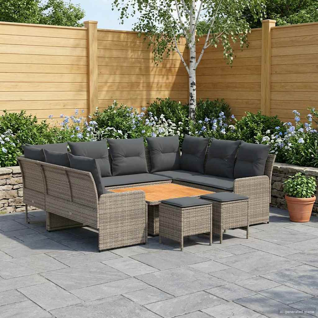 vidaXL Möbelsets mit Kissen 8 pcs Grau und Dunkelgrau PE-Rattan