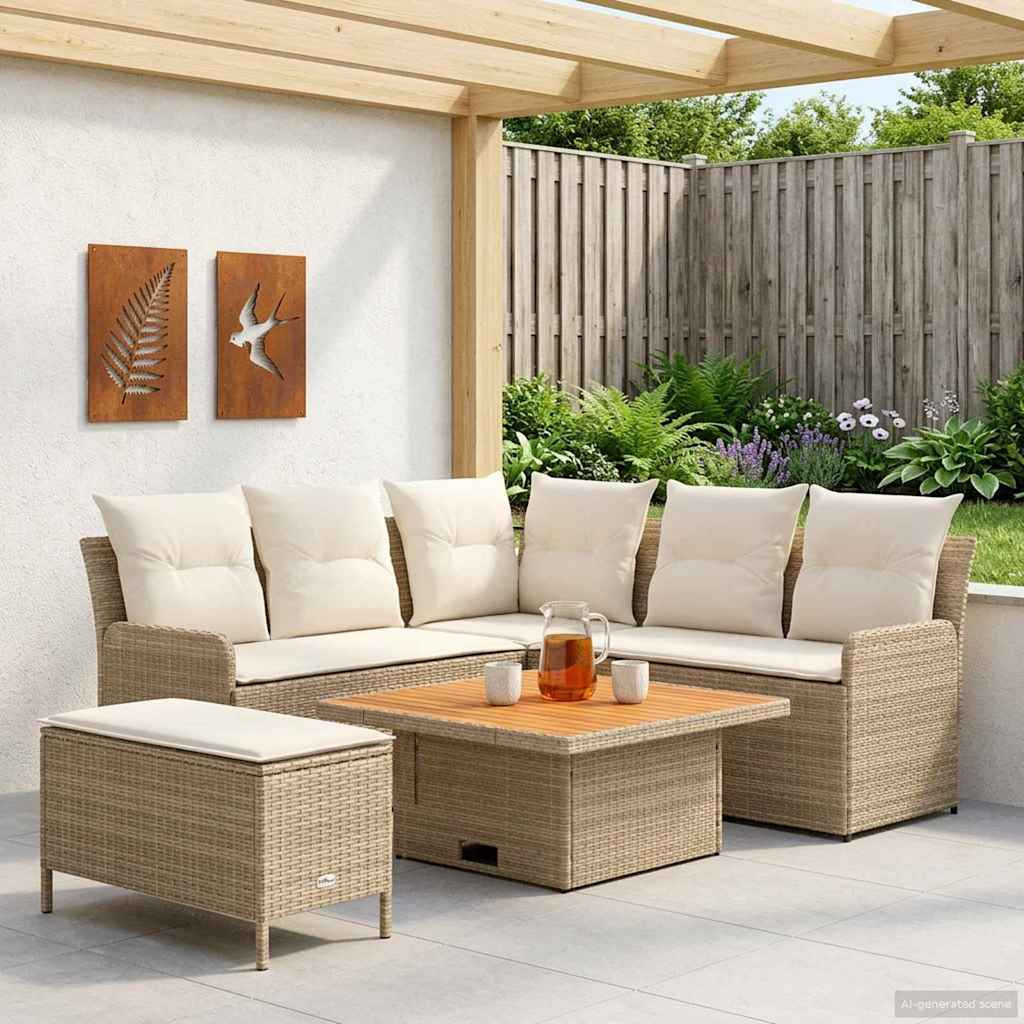 vidaXL Möbelsets mit Kissen 5 pcs Beige und Creme PE-Rattan