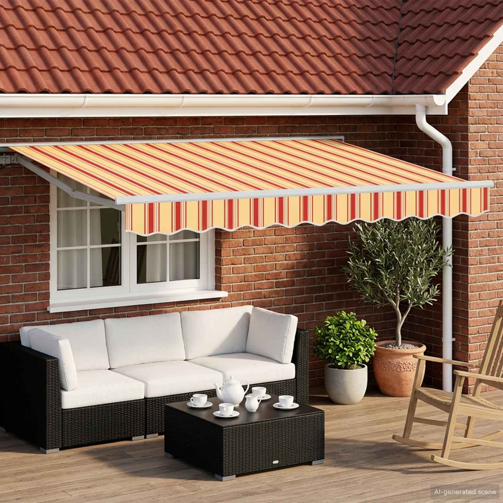 vidaXL Manueller Markisenrahmen mit LEDs Gelb, Orange und Weiß 3 x 2 m