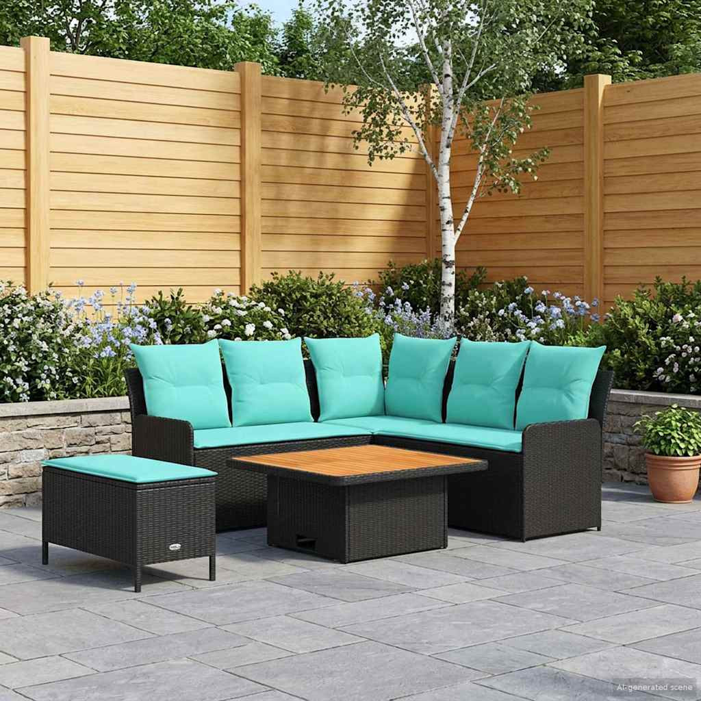 vidaXL Möbelsets mit Kissen 5 pcs Schwarz und Türkis PE-Rattan