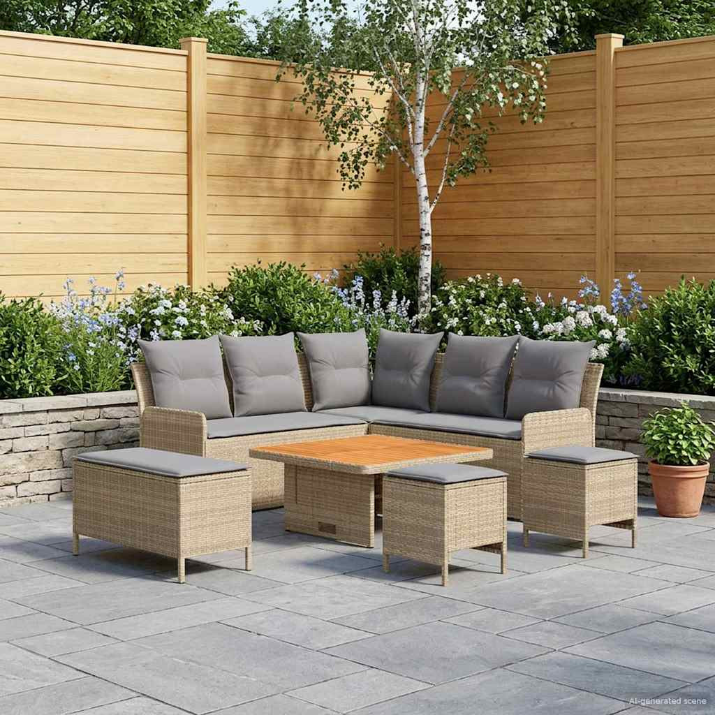 vidaXL Möbelsets mit Kissen 7 pcs Beige und Hellgrau PE-Rattan
