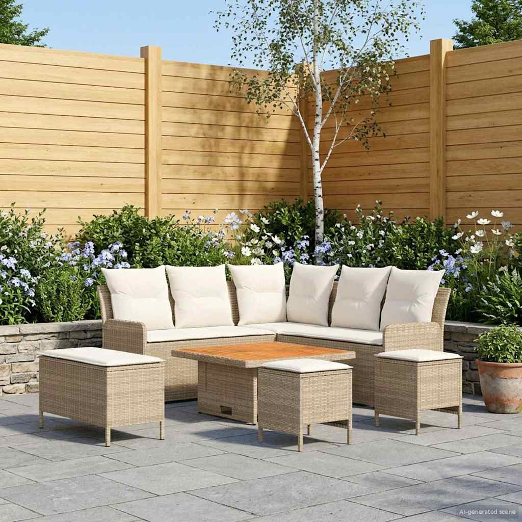 vidaXL Möbelsets mit Kissen 7 pcs Beige und Creme PE-Rattan