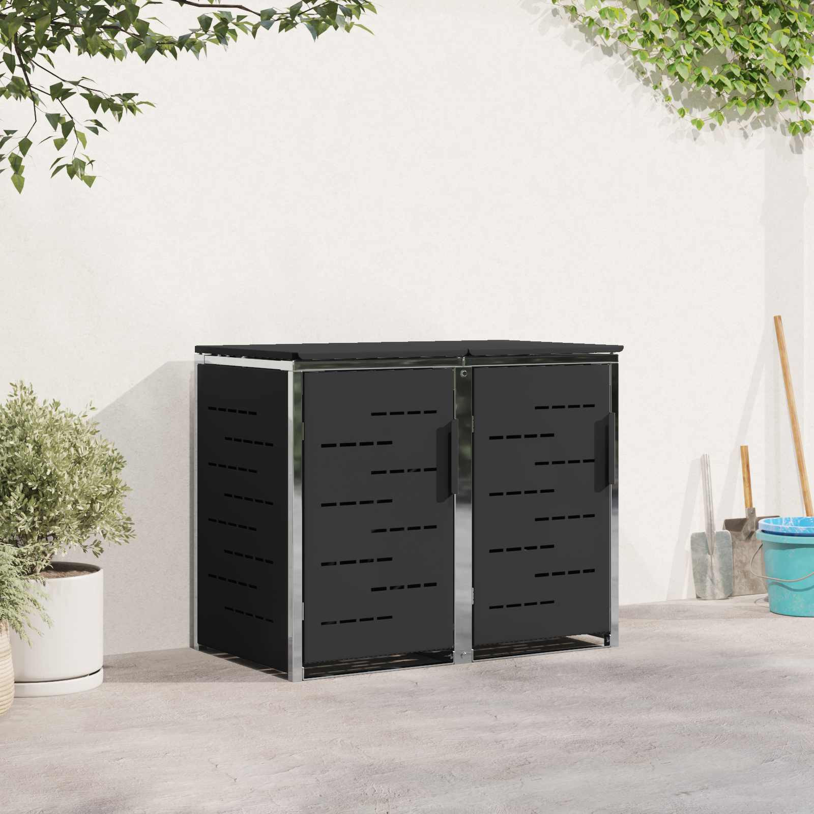 vidaXL Mülltonnenbox for 2 Bins 240L Edelstahl Schwarz
