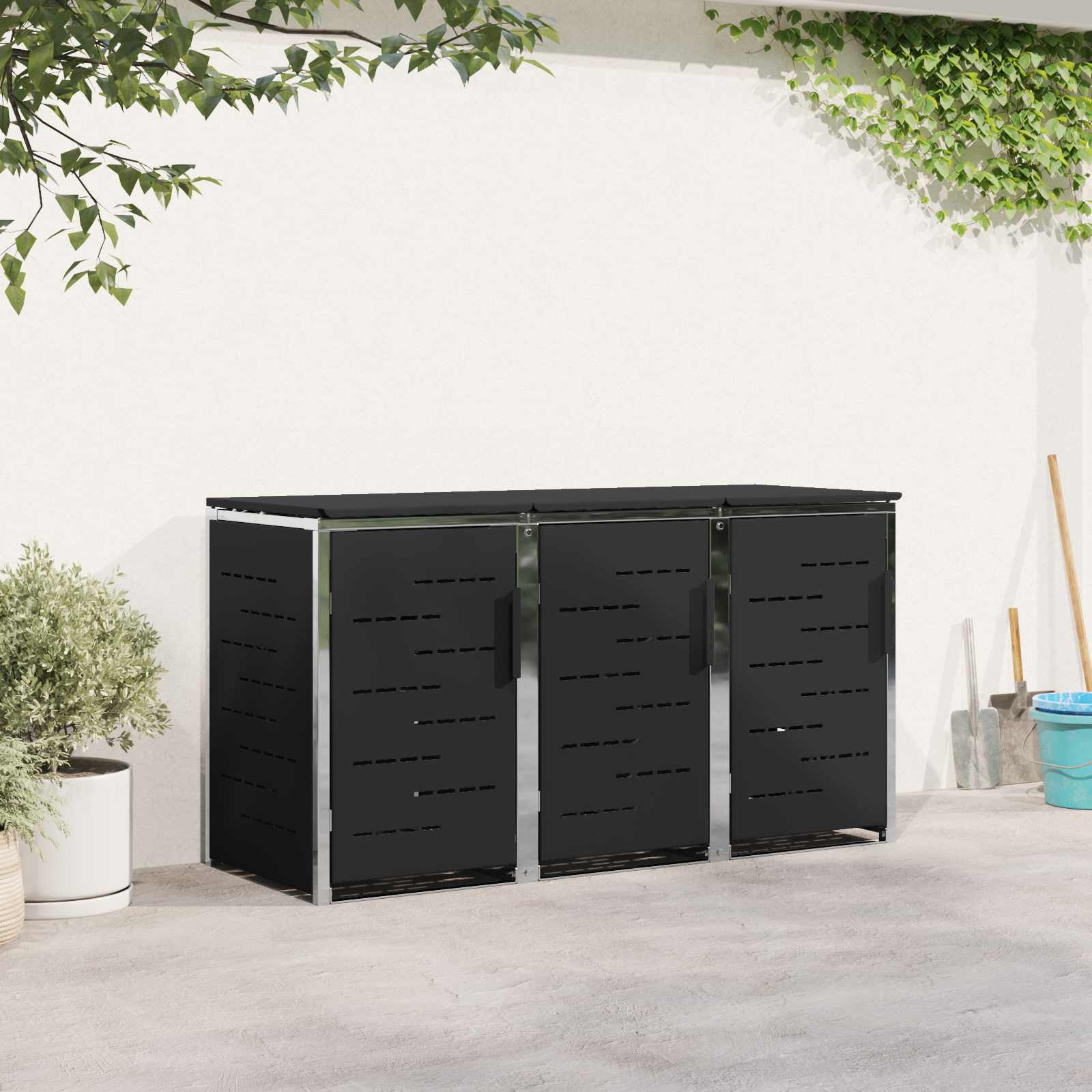 vidaXL Mülltonnenbox for 3 Bins 240L Edelstahl Schwarz