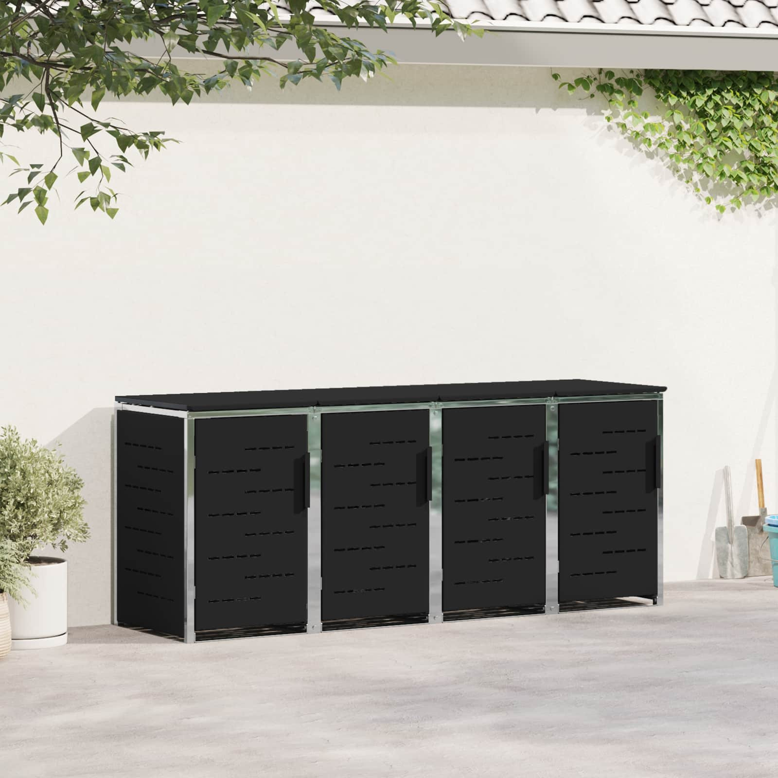 vidaXL Mülltonnenbox for 4 Bins 240L Edelstahl Schwarz