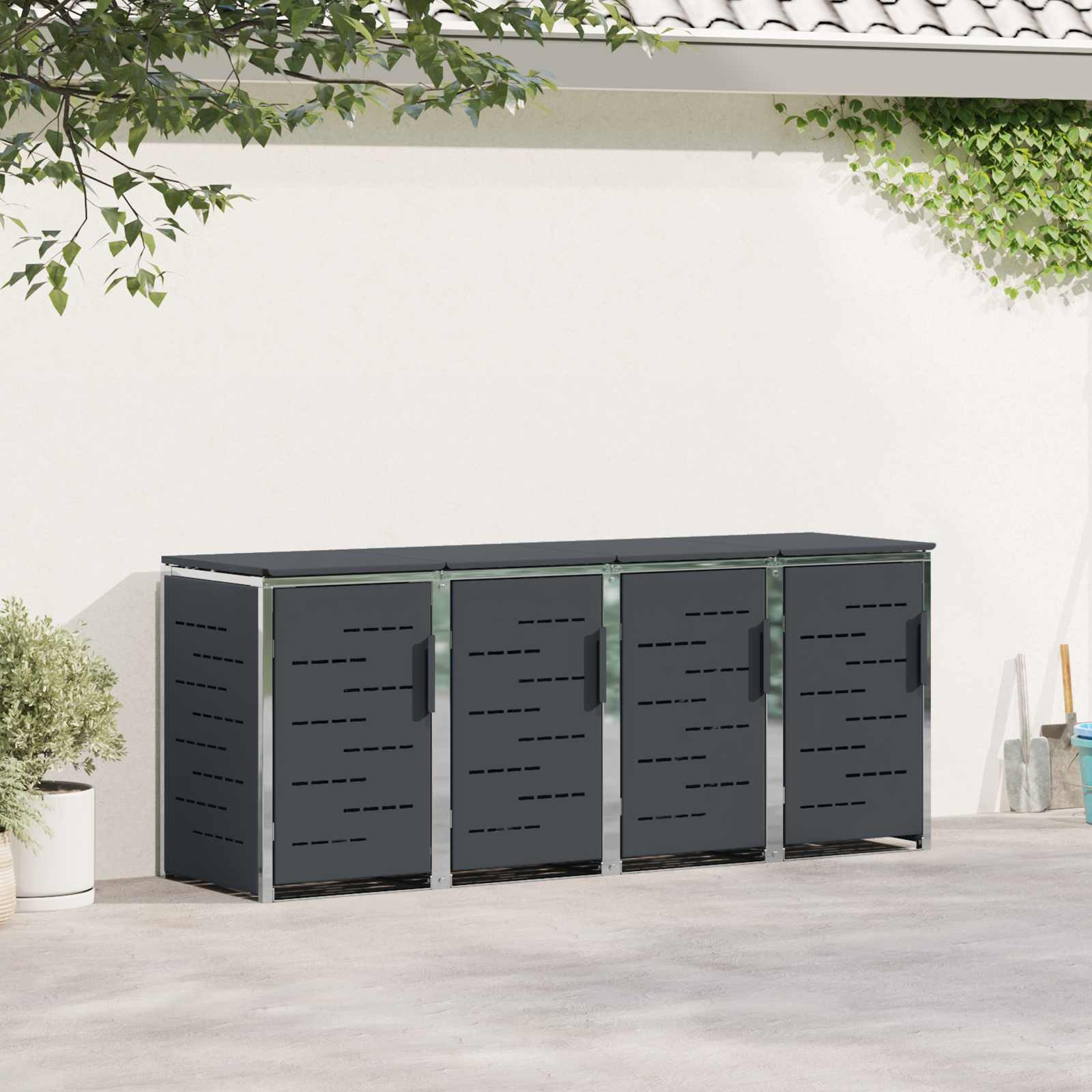 vidaXL Mülltonnenbox for 4 Bins 240L Edelstahl Anthrazit