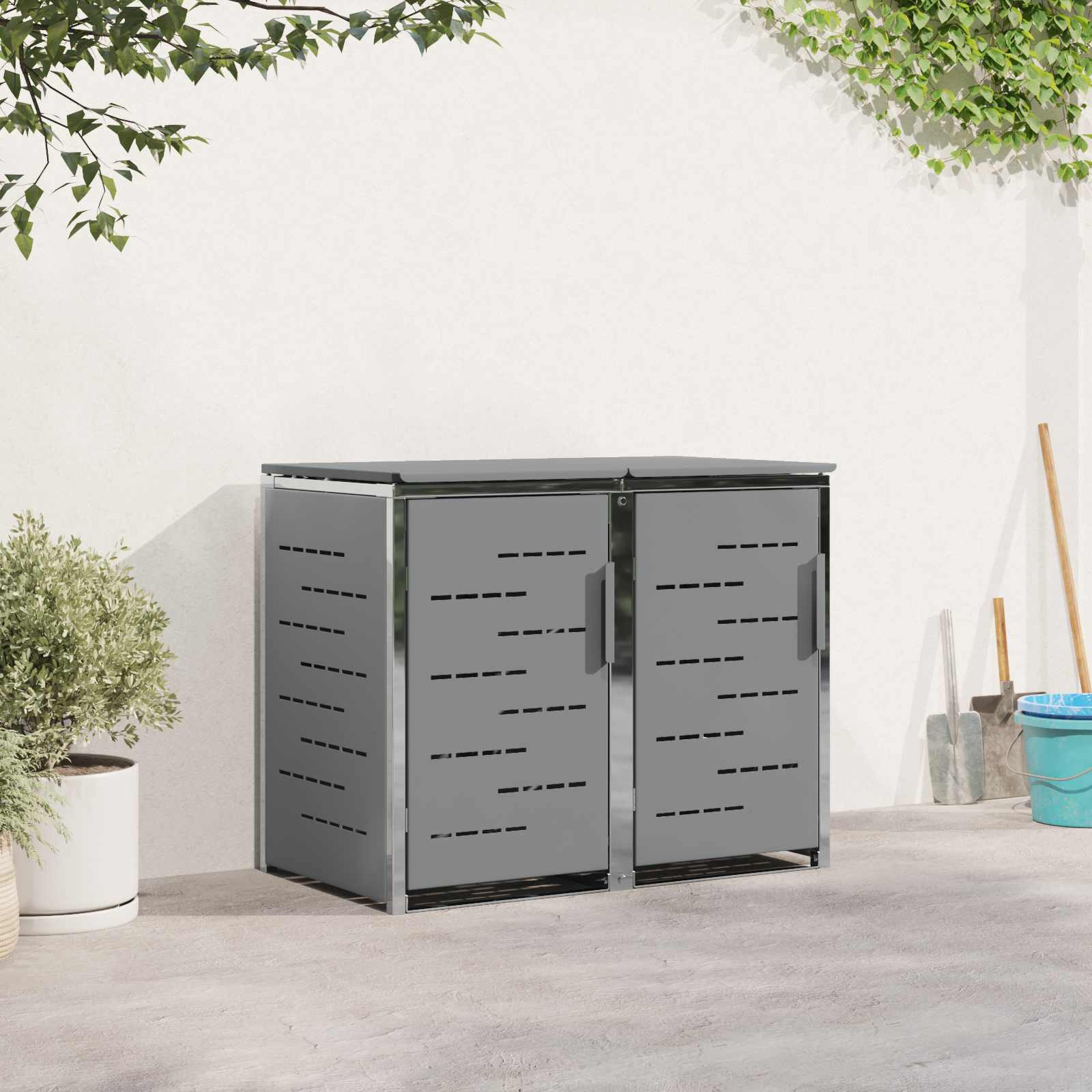 vidaXL Mülltonnenbox for 2 Bins 240L Edelstahl Grau