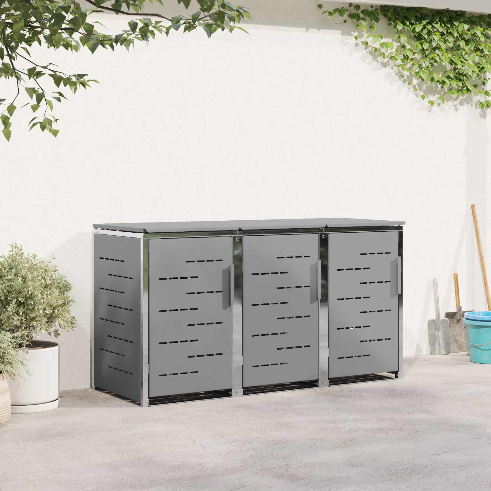 vidaXL Mülltonnenbox Edelstahl Grau