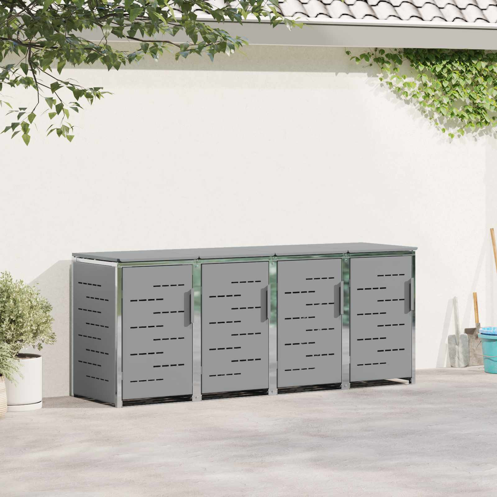 vidaXL Mülltonnenbox for 4 Bins 240L Edelstahl Grau