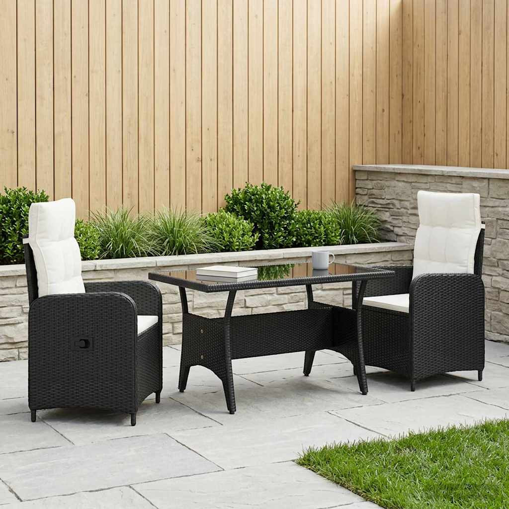 vidaXL Outdoortisch-Set 3 pcs Schwarz und Cremeweiß Poly-Rattan