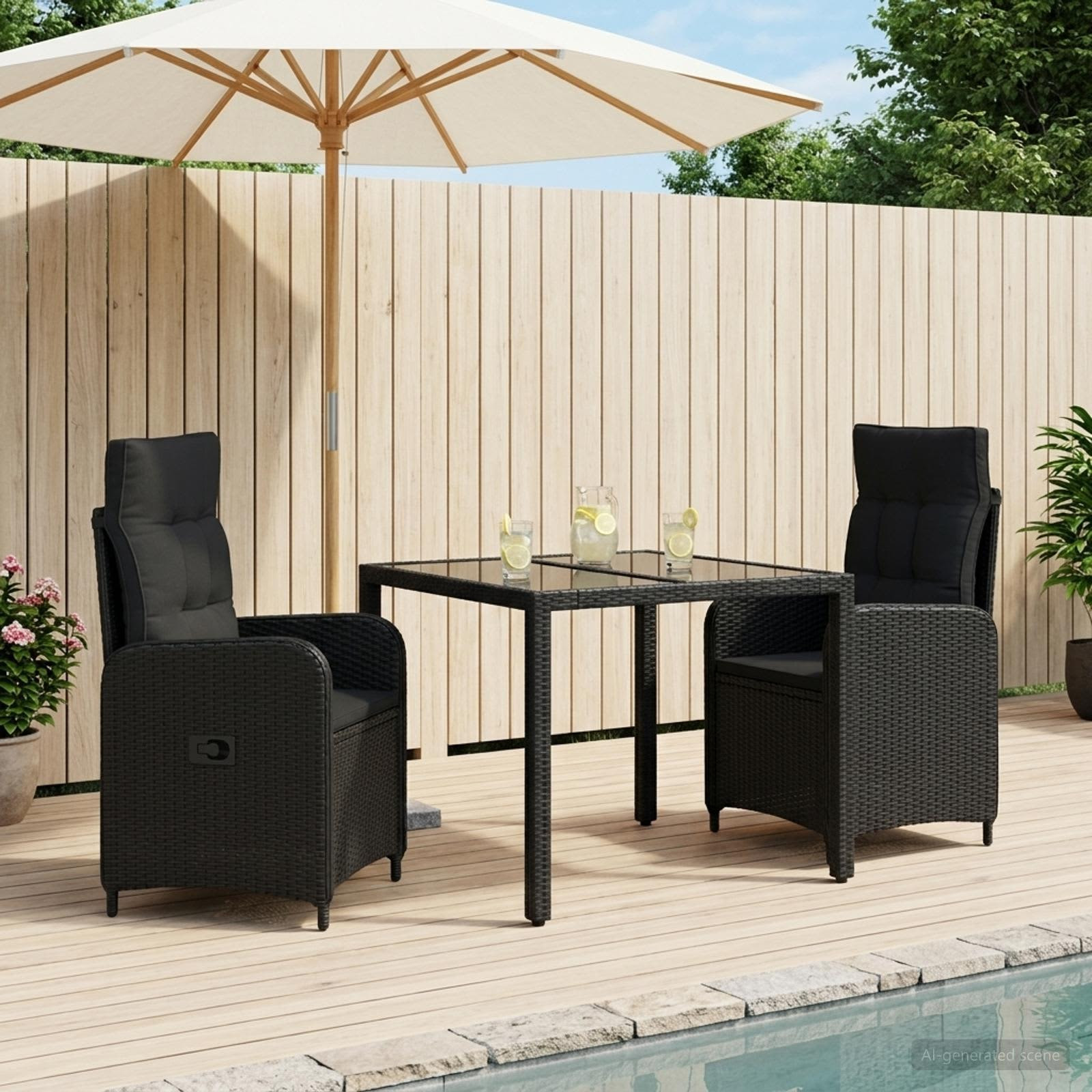 vidaXL Outdoortisch-Set 3 pcs Schwarz 90 x 90 x 75 cm Poly-Rattan