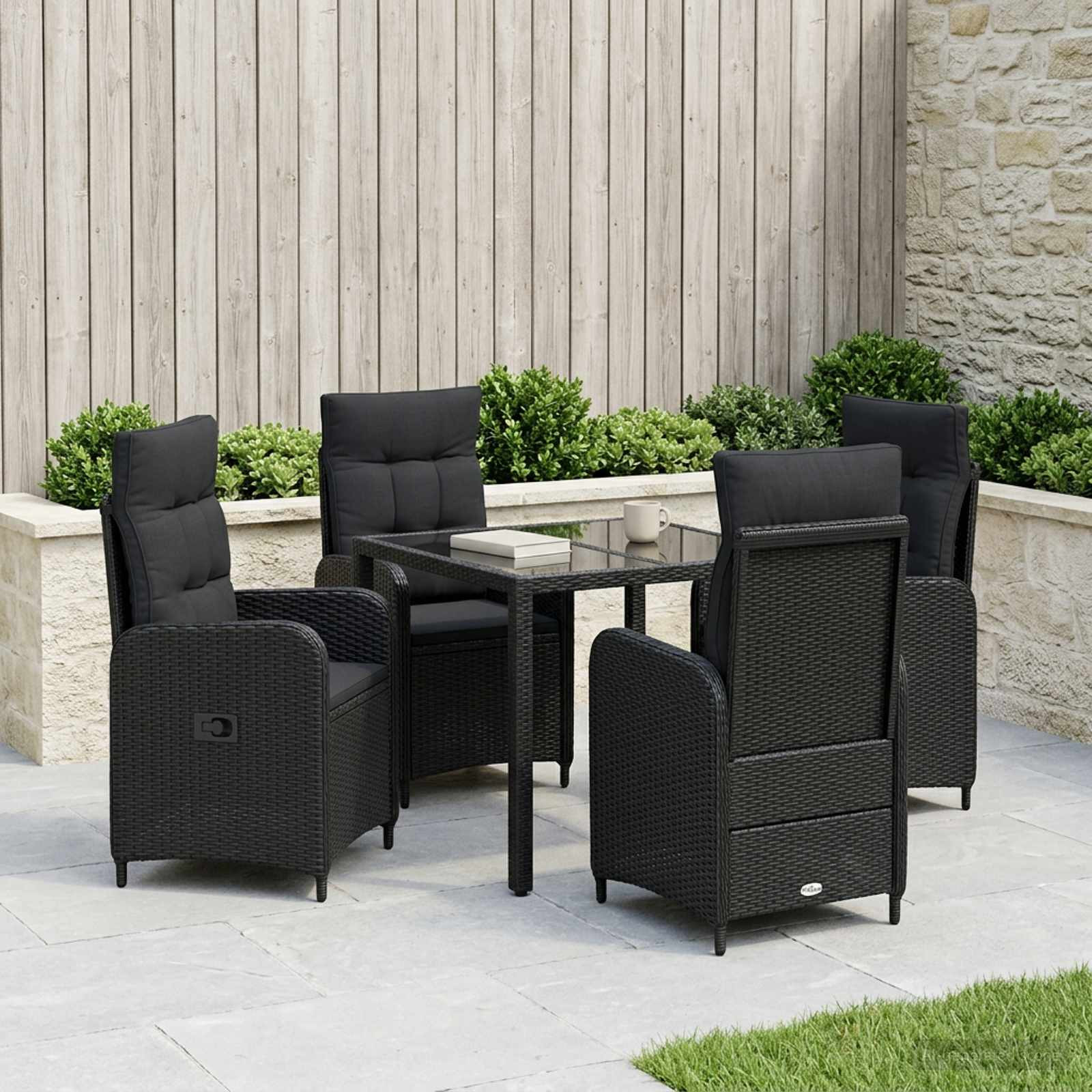 vidaXL Outdoortisch-Set 5 pcs Schwarz 90 x 90 x 75 cm Poly-Rattan