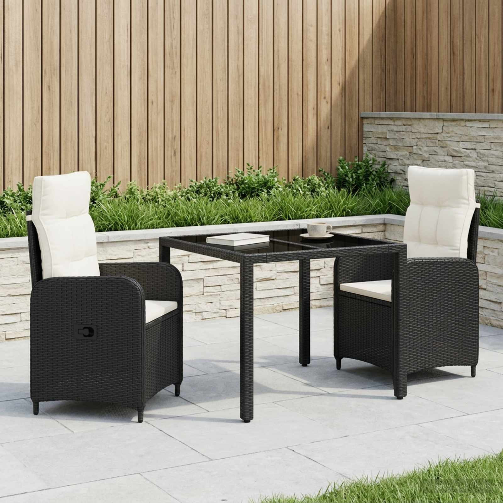 vidaXL Outdoortisch-Set 3 pcs Schwarz und Cremeweiß 90 x 90 x 75 cm