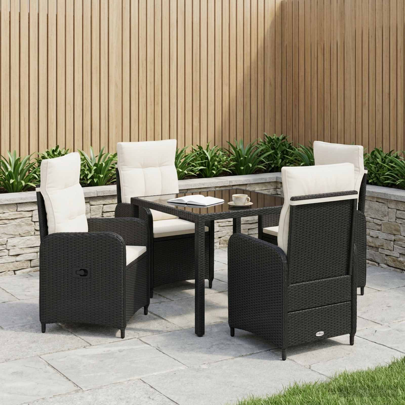 vidaXL Outdoortisch-Set 5 pcs Schwarz und Cremeweiß 90 x 90 x 75 cm