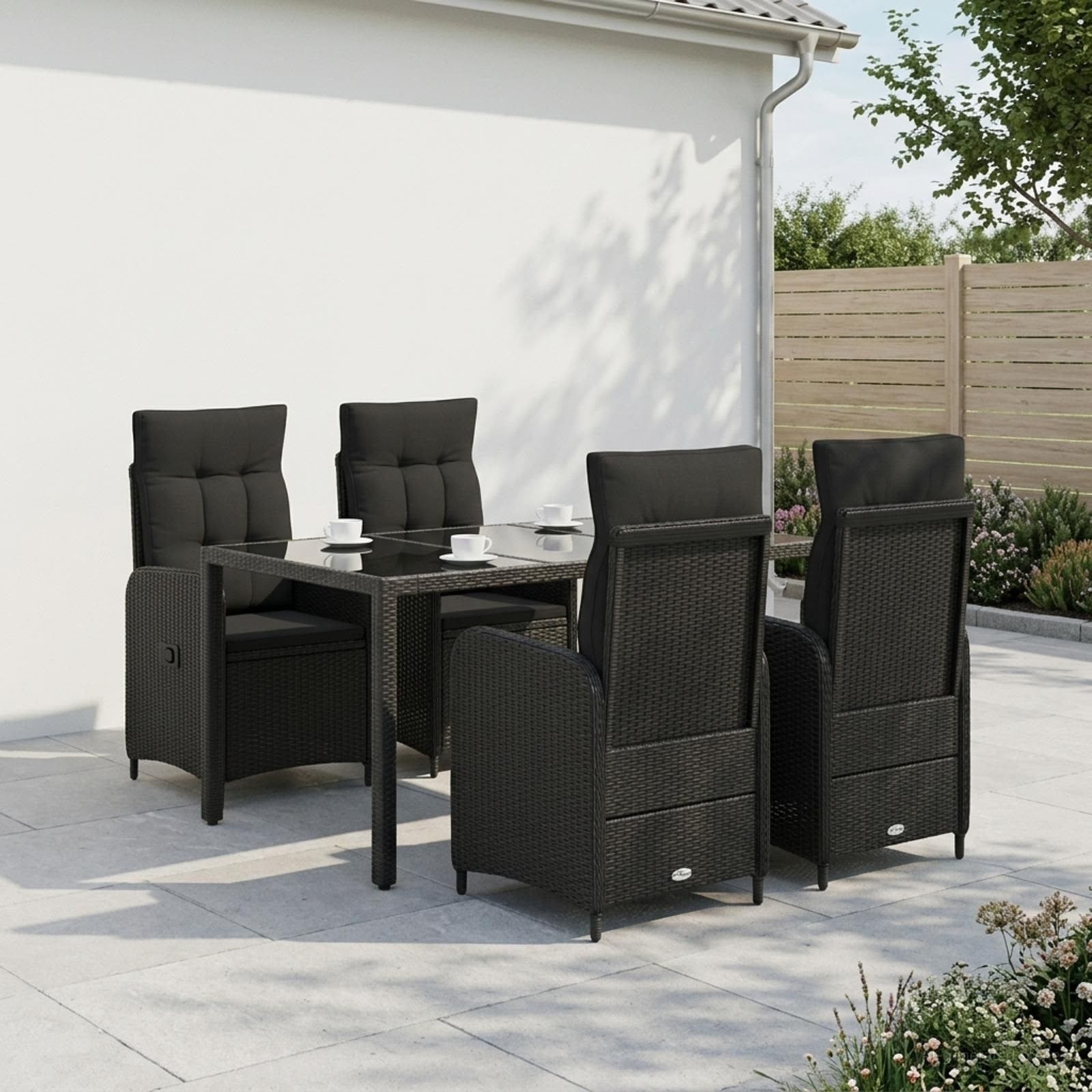 vidaXL Outdoortisch-Set 5 pcs Schwarz 150 x 90 x 75 cm Poly-Rattan