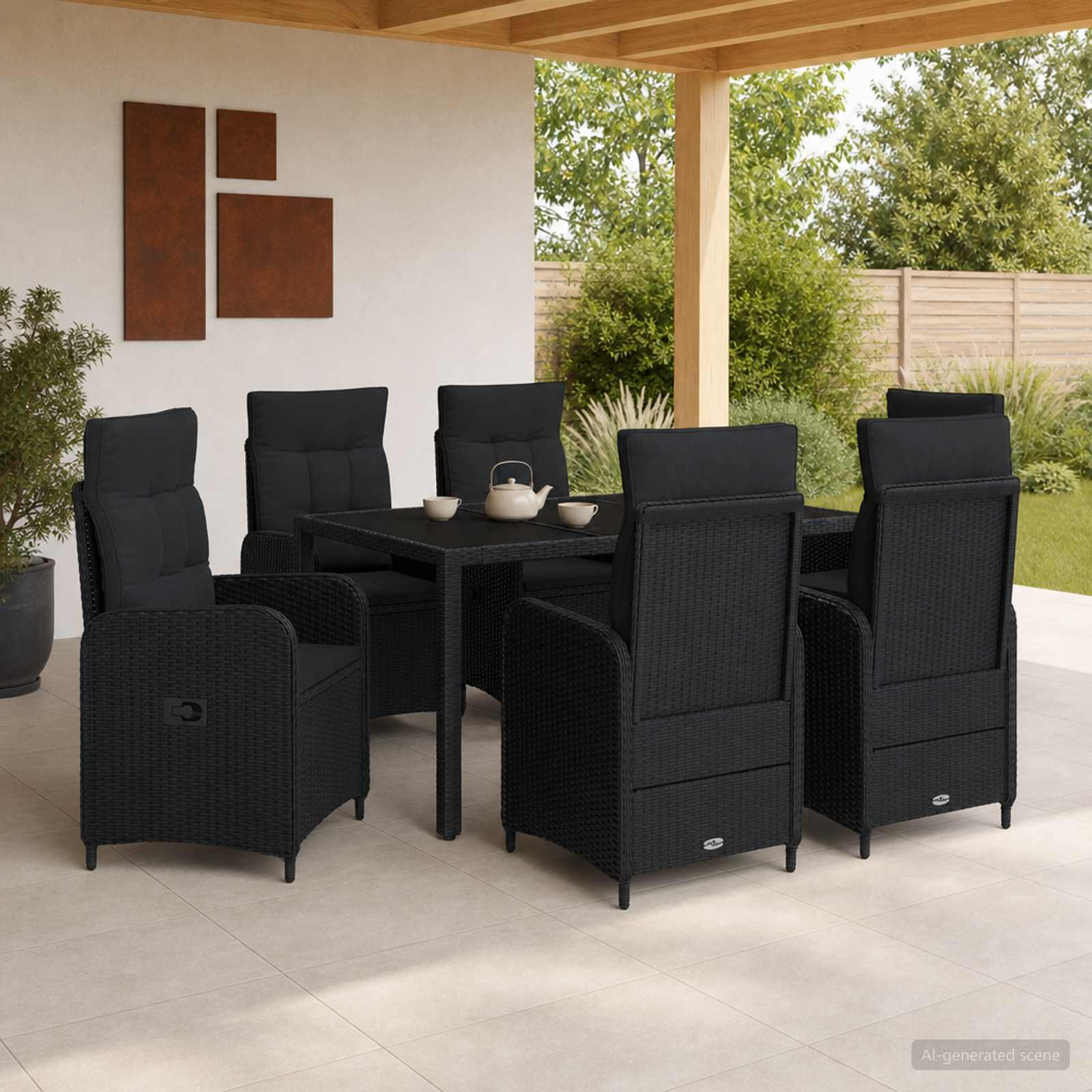 vidaXL Outdoortisch-Set 7 pcs Schwarz 150 x 90 x 75 cm Poly-Rattan