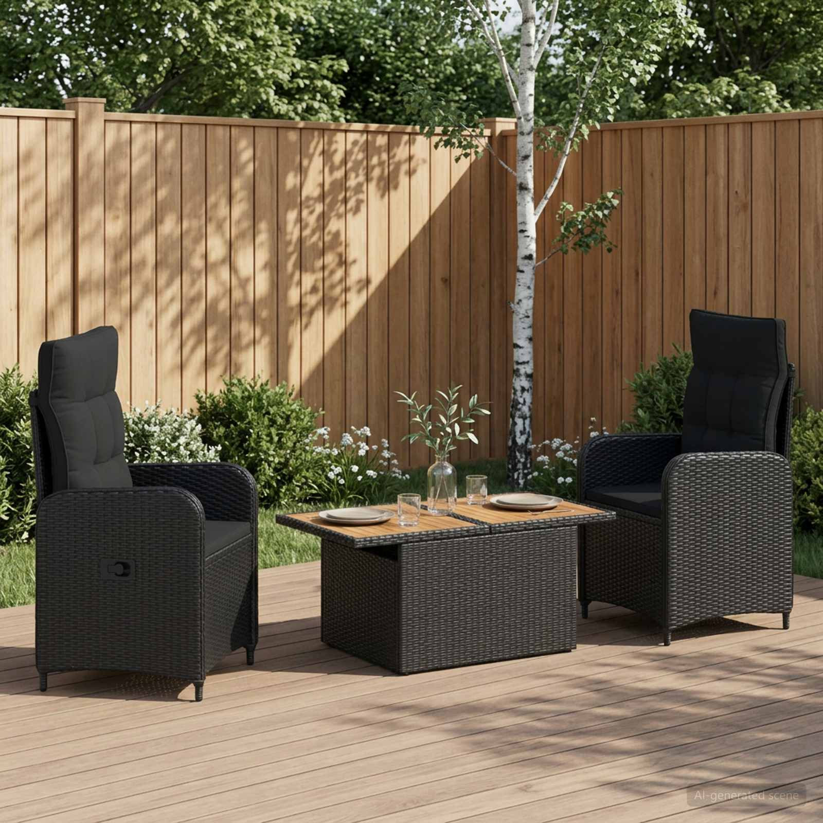 vidaXL Outdoortisch-Set 3 pcs Schwarz