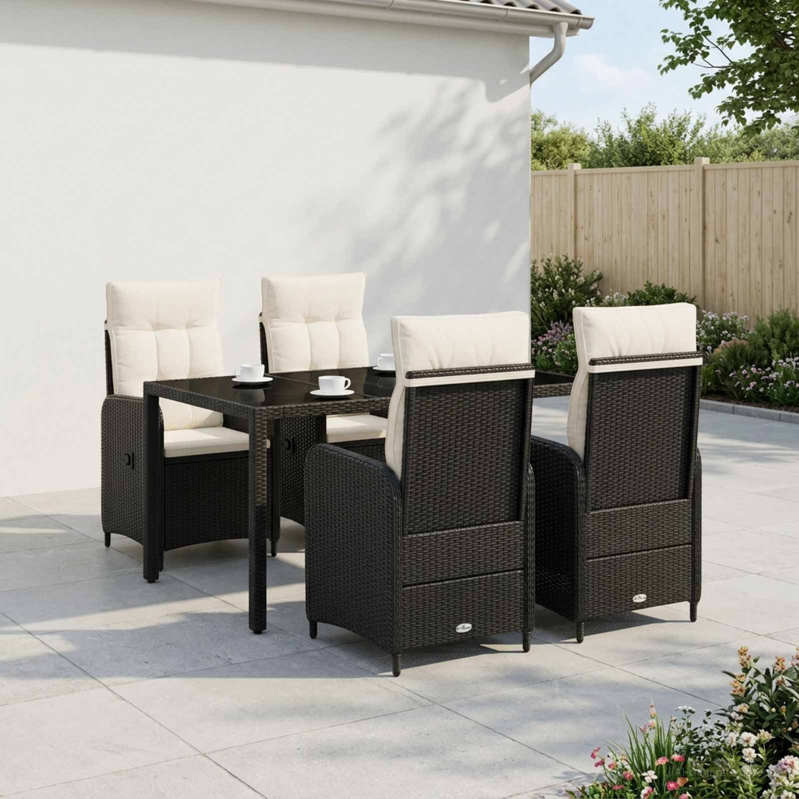 vidaXL Outdoortisch-Set 5 pcs Schwarz und Cremeweiß 150 x 90 x 75 cm