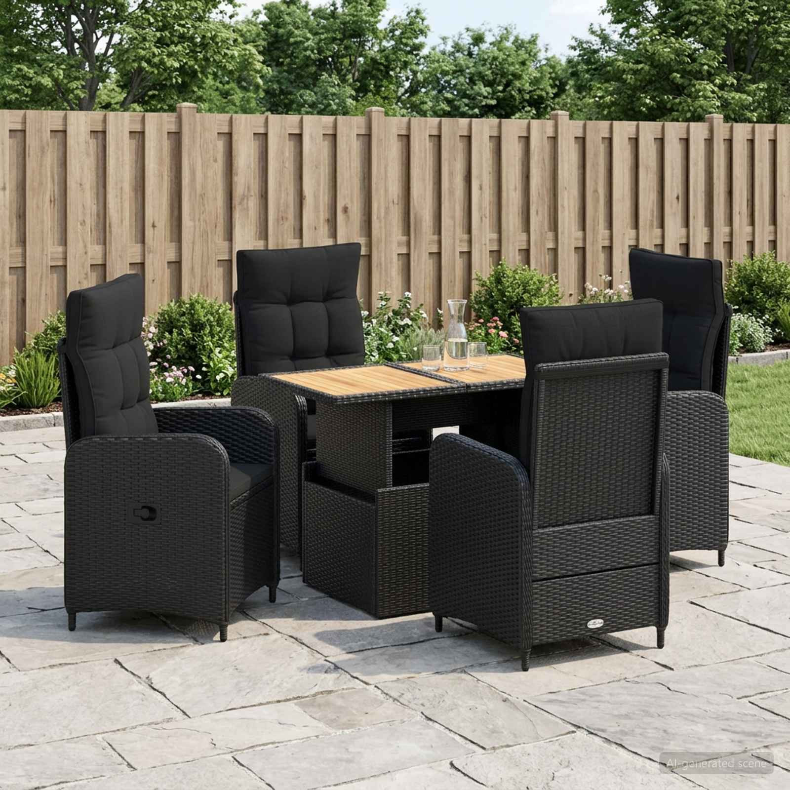 vidaXL Outdoortisch-Set 5 pcs Schwarz