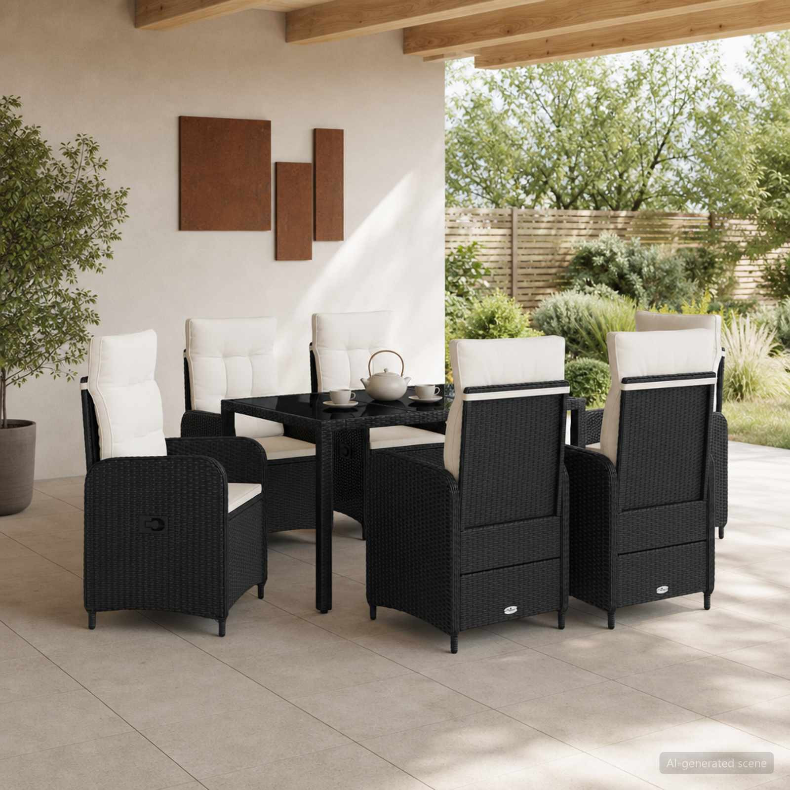 vidaXL Outdoortisch-Set 7 pcs Schwarz und Cremeweiß 150 x 90 x 75 cm