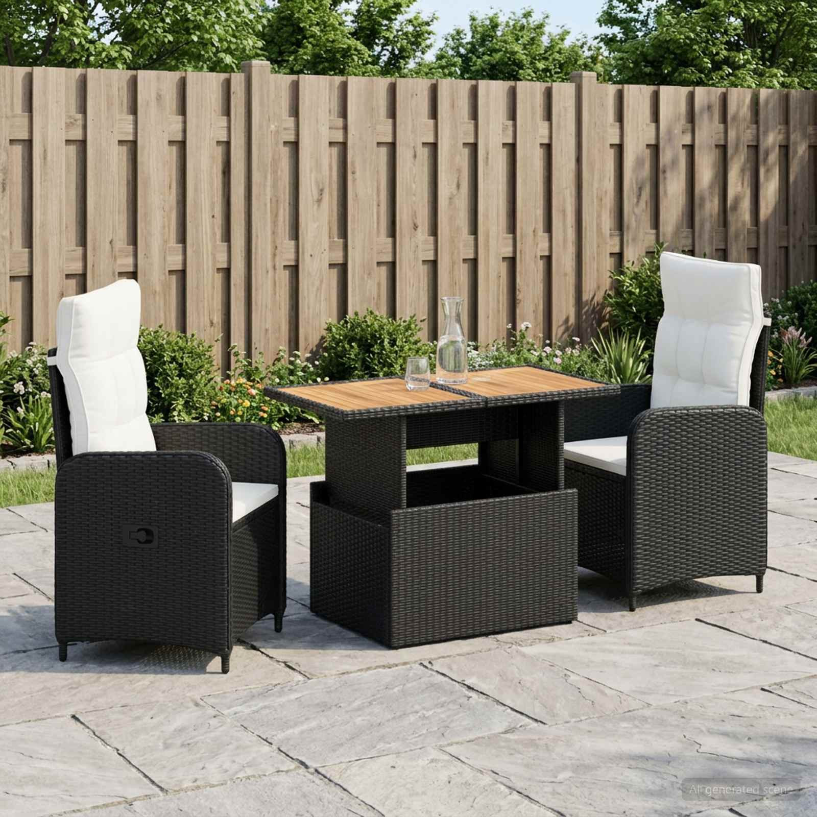 vidaXL Outdoortisch-Set 3 pcs Schwarz und Cremeweiß
