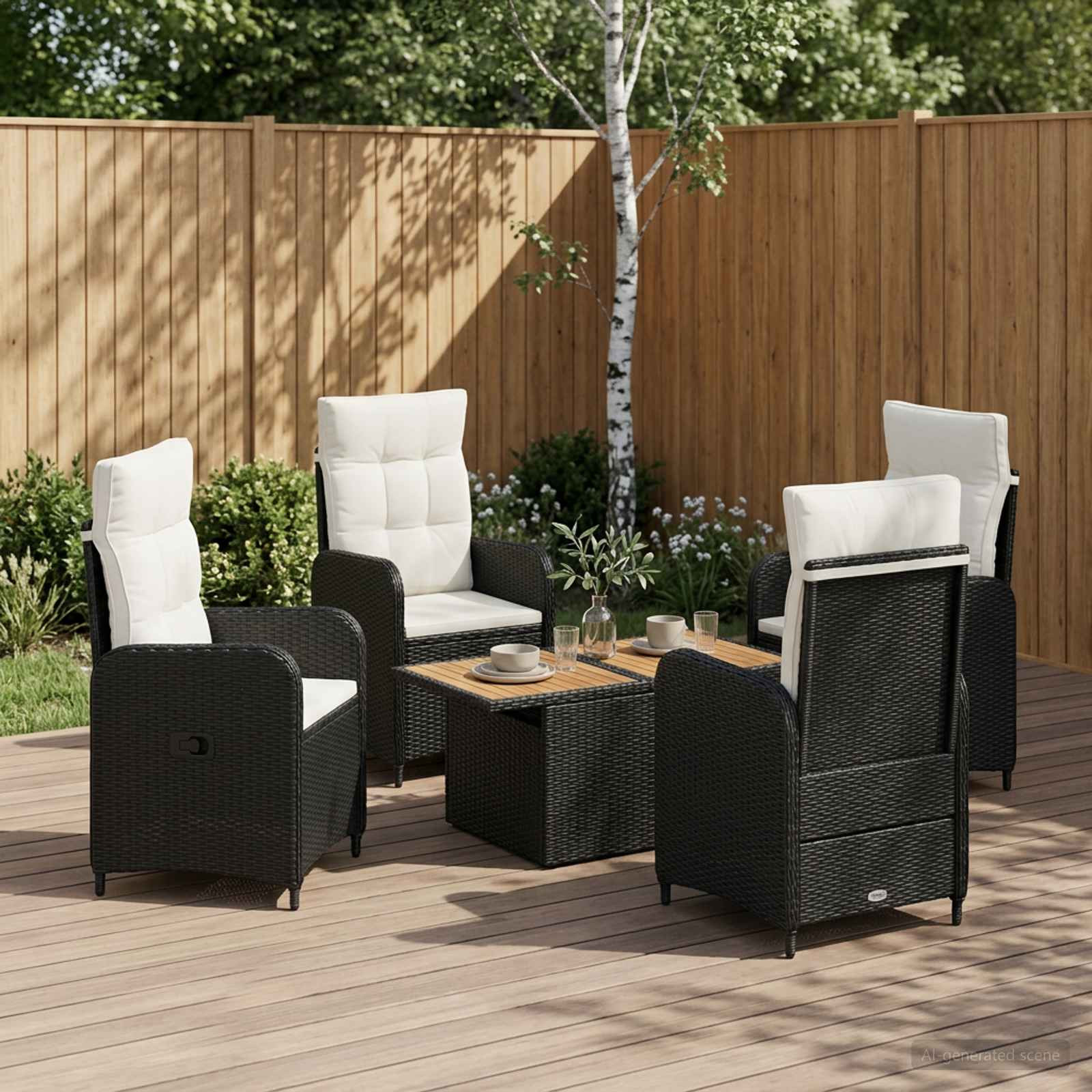 vidaXL Outdoortisch-Set 5 pcs Schwarz und Cremeweiß