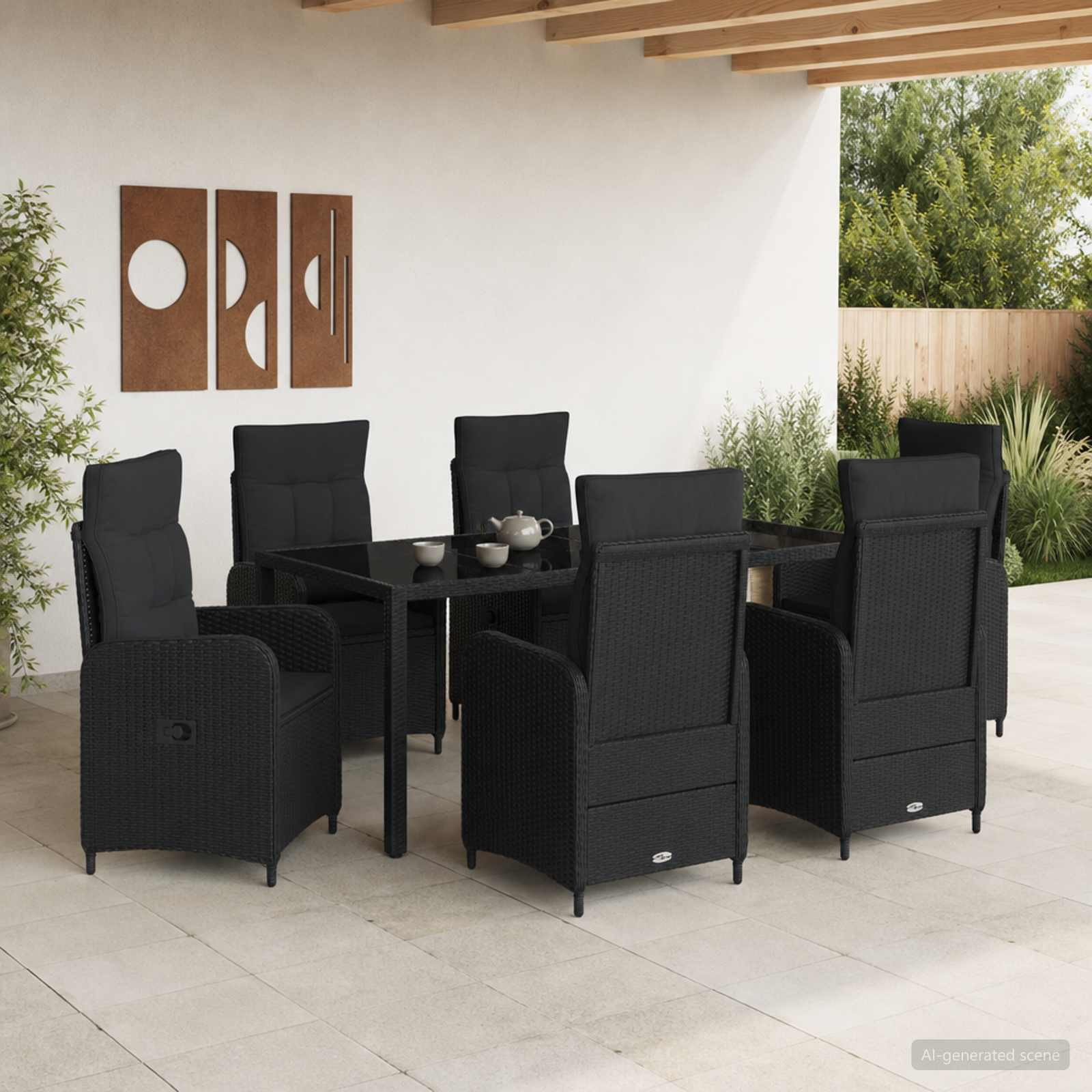 vidaXL Outdoortisch-Set 7 pcs Schwarz 190 x 90 x 75 cm Poly-Rattan