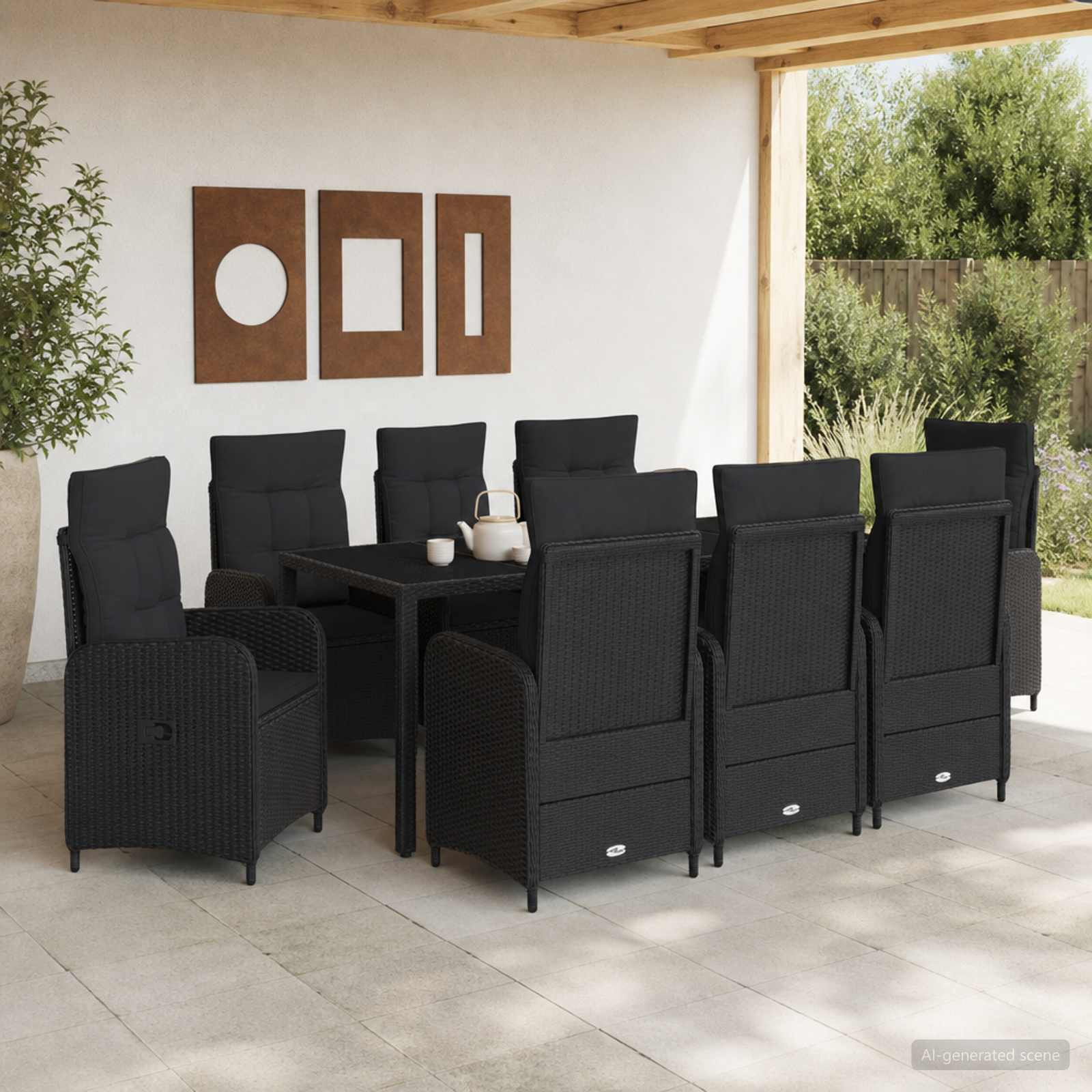vidaXL Outdoortisch-Set 9 pcs Schwarz 190 x 90 x 75 cm Poly-Rattan