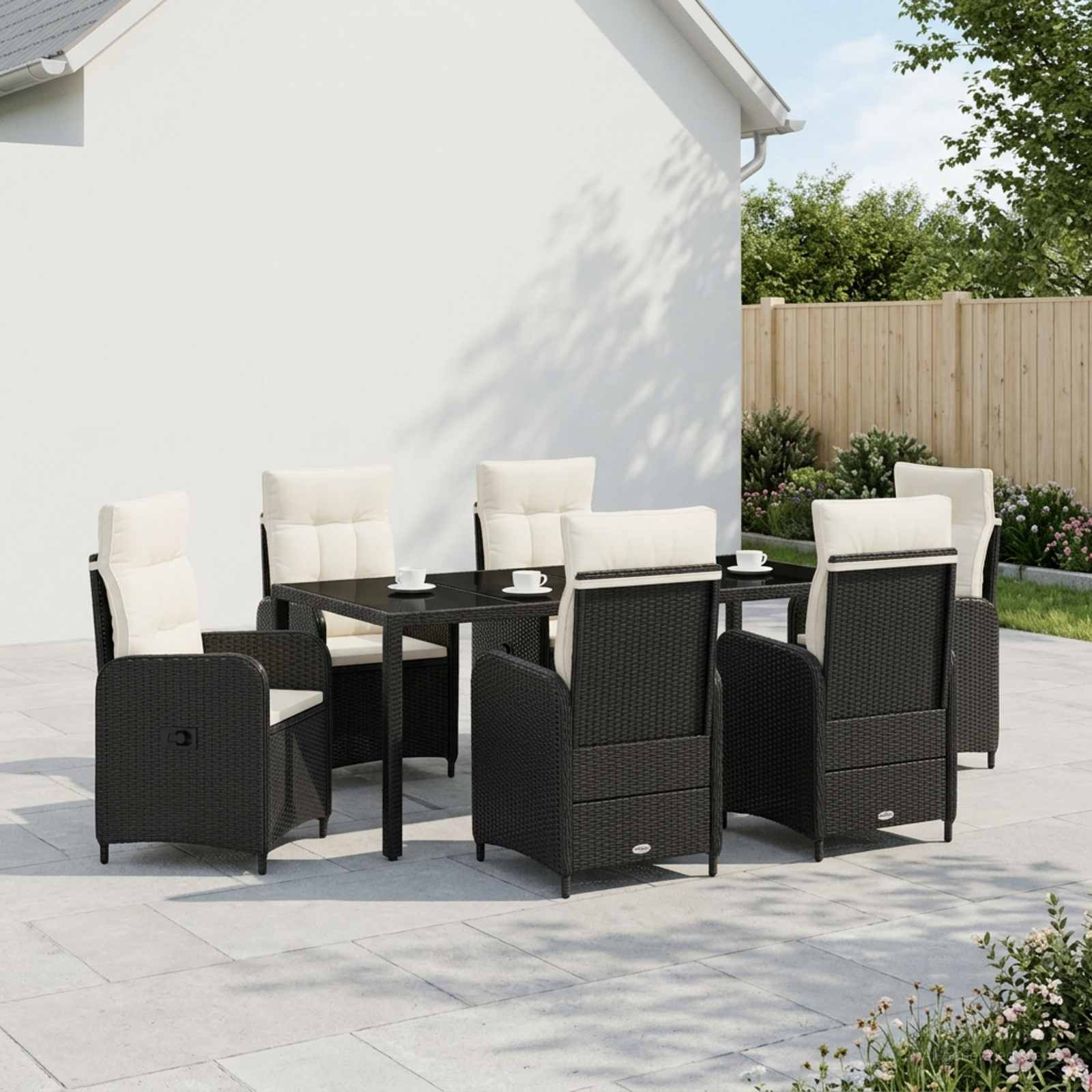 vidaXL Outdoortisch-Set 7 pcs Schwarz und Cremeweiß 190 x 90 x 75 cm